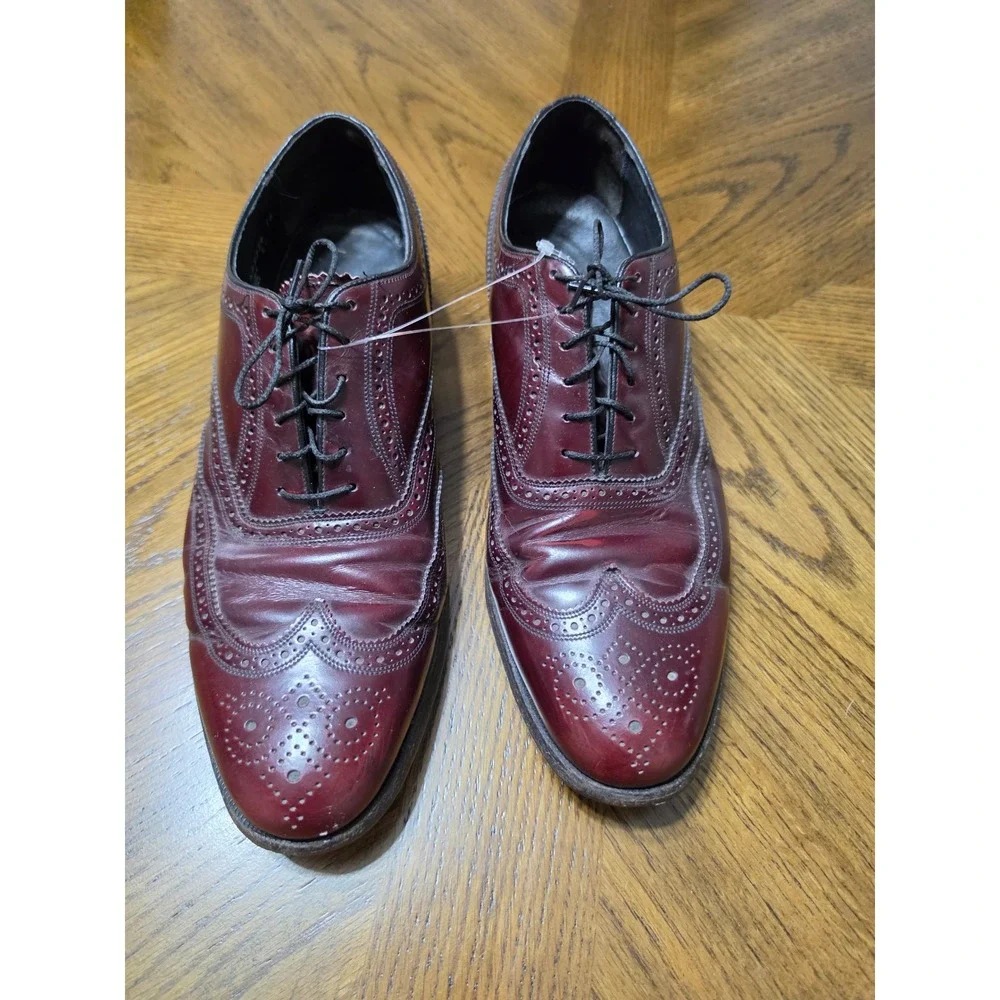 Florsheim Men Burgundy Leather Wingtip Dress Shoes 10.5 D 30353-652324 flaw heel